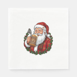 Serviette En Papier Père Noël de Noël tenant un verre de bière