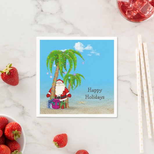Serviette En Papier père Noël de Noël tropical avec palmiers (En situation)