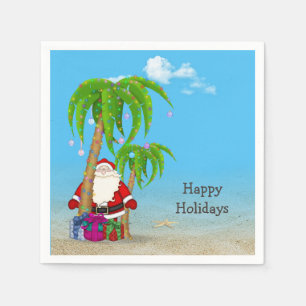 Serviette En Papier père Noël de Noël tropical avec palmiers
