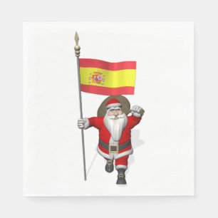 Serviette En Papier Père Noël Doux Avec Drapeau D'Espagne