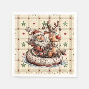 Serviette En Papier Père Noël drôle et Rudolf sur un tube à eau