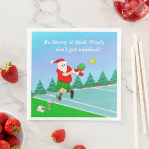 Serviette En Papier Père Noël drôle jouant au Pickleball Merry Volley 