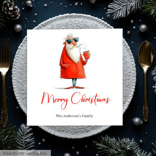 Serviette En Papier Père Noël drôle Minimaliste Dîner de Noël 