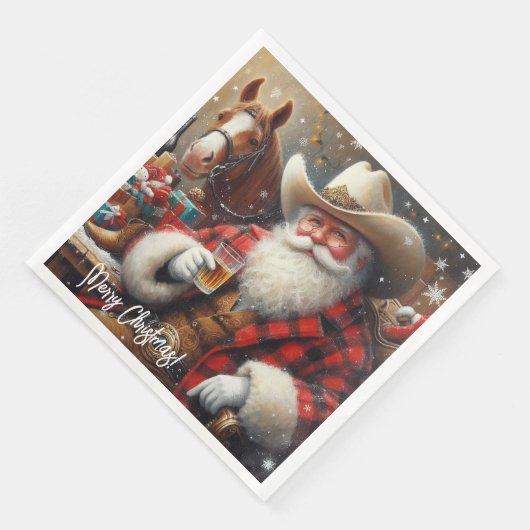 Serviette En Papier Père Noël en Cowboy Noël Casquette (Coin)