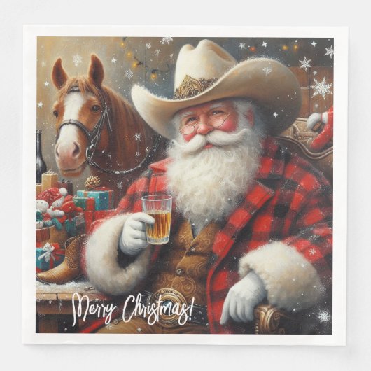 Serviette En Papier Père Noël en Cowboy Noël Casquette (Devant)