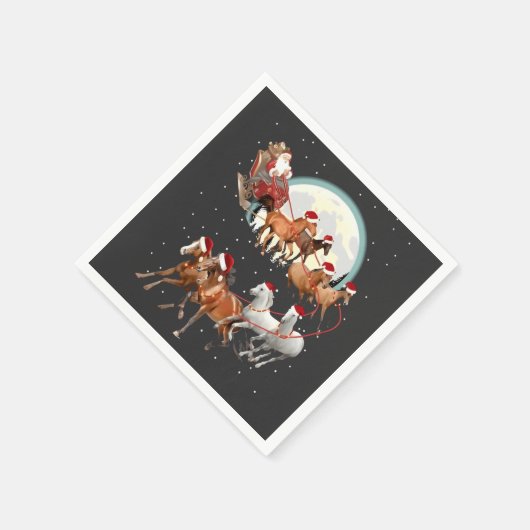 Serviette En Papier Père Noël équitation Cheval Cheval Sleigh Equestre (Coin)