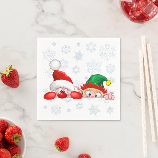 Serviette En Papier Père Noël et Elf Cute et drôle Caractères Pékin (En situation)