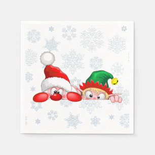 Serviette En Papier Père Noël et Elfe Mignon et drôle de dessin animé
