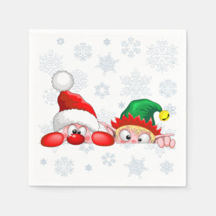 Serviette En Papier Père Noël et Elfe Personnages mignons et drôles qu