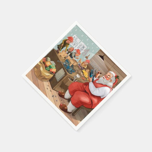 Serviette En Papier Père Noël Et Elfes Fabriquent Des Jouets | Noël (Coin)