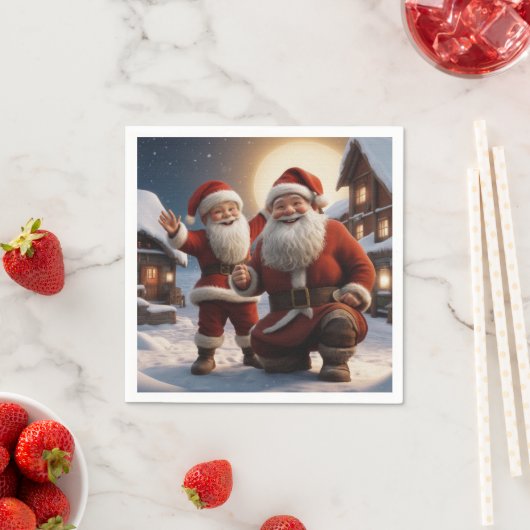 Serviette En Papier Père Noël et Little Helper Christmas Design (En situation)