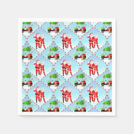 Serviette En Papier Père Noël Et Mme Claus Golfing Ogee Motif (Devant)