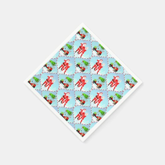 Serviette En Papier Père Noël Et Mme Claus Golfing Ogee Motif (Coin)