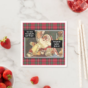 Serviette En Papier Père Noël et Mme Claus Naughty Vintage Funny Plaid