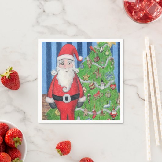 Serviette En Papier Père Noël et sapin de Noël (En situation)
