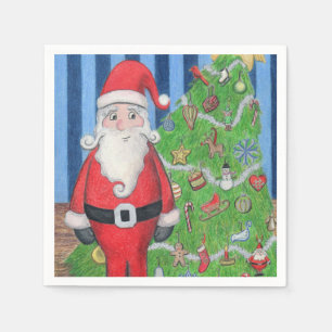 Serviette En Papier Père Noël et sapin de Noël