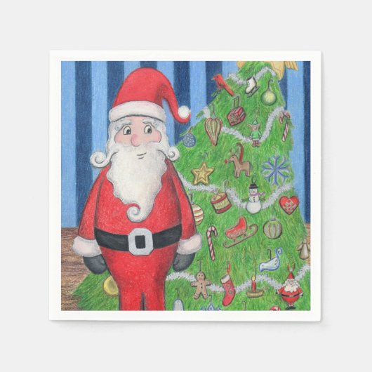 Serviette En Papier Père Noël et sapin de Noël (Devant)