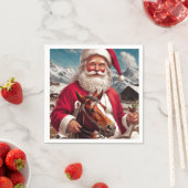 Serviette En Papier Père Noël et son cheval des Rocheuses (En situation)