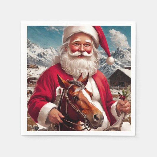 Serviette En Papier Père Noël et son cheval des Rocheuses (Devant)