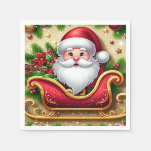 Serviette En Papier Père Noël festif dans un traîneau