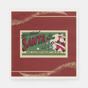 Serviette En Papier Père Noël Funny Retro Parties scintillant Rouge Na
