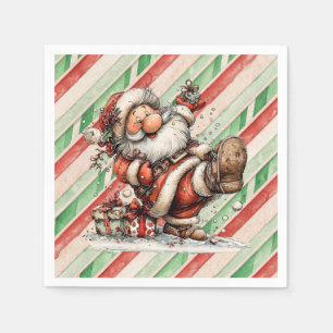 Serviette En Papier Père Noël glissant dans la neige