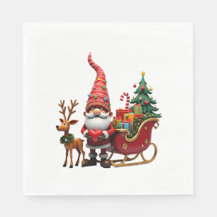 Serviette En Papier Père Noël Gnome Lumière de Noël Chevauchant le Tra