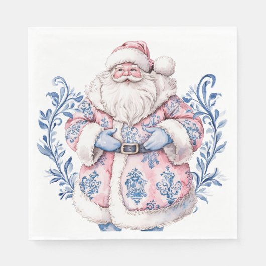 Serviette En Papier Père Noël, grand-millénaire rose et bleu (Devant)