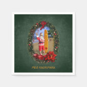 Serviette En Papier Père Noël hawaïenne avec Surfboard à la plage (Devant)