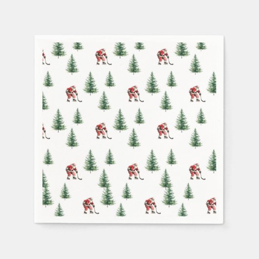 Serviette En Papier Père Noël Jouer Hockey Napkin Cadeau Noël (Devant)