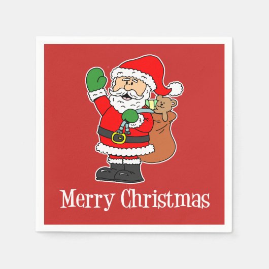 Serviette En Papier Père Noël Joyeux Noël mignon dessin animé (RED) (Devant)