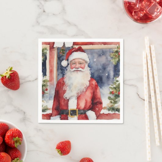 Serviette En Papier Père Noël Joyeux papier de Noël aquarelle (En situation)