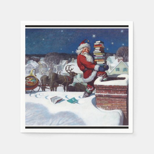Serviette En Papier Père Noël Livraison de livres à Noël, serviettes (Devant)