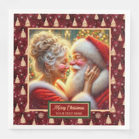 Serviette En Papier Père Noël & Mme Claus Napkins Noël Or rouge (Devant)