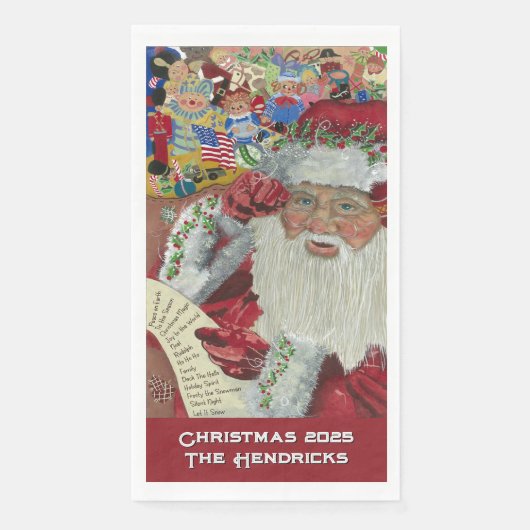 Serviette En Papier Père Noël Nom personnalisé Noël 2025 (Devant)