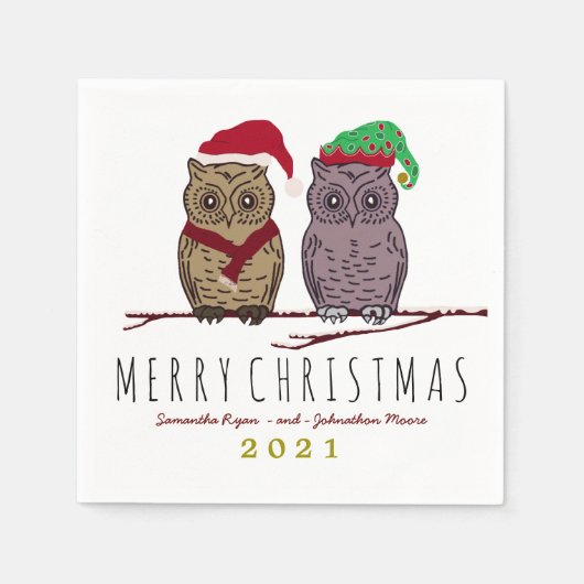 Serviette En Papier Père Noël Owl et Elf Owl Napkin (Devant)