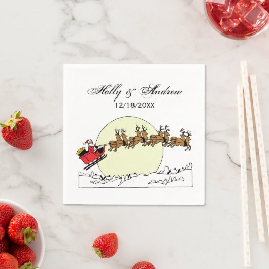 Serviette En Papier Père Noël Reindeer Sur La Neige Couverte Ville Lt  (En situation)