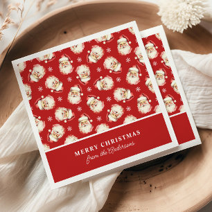 Serviette En Papier Père Noël Rétro Rouge Nom Personnalisé Noël