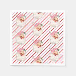 Serviette En Papier Père Noël Rose Rétro Oh Quelle Joie