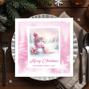 Serviette En Papier Père Noël Rose Scintillant Scène d'Hiver Noël