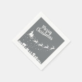 Serviette En Papier Père Noël silhouette de traîneau volant au-dessus (Coin)