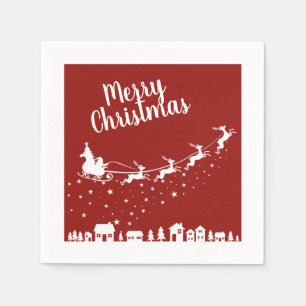 Serviette En Papier Père Noël silhouette de traîneau volant au-dessus