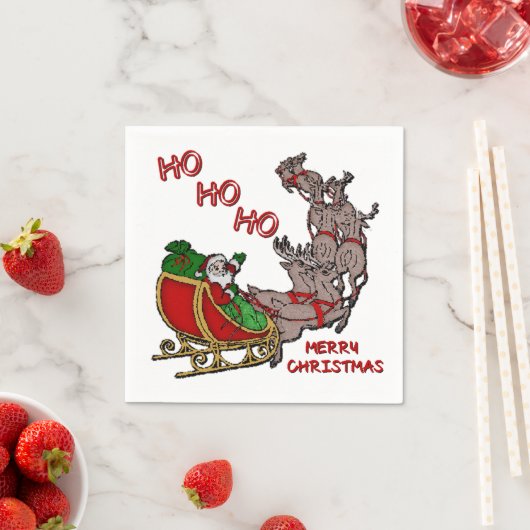 Serviette En Papier Père Noël Sleigh HoHoHo Joyeux Naples de Noël (En situation)