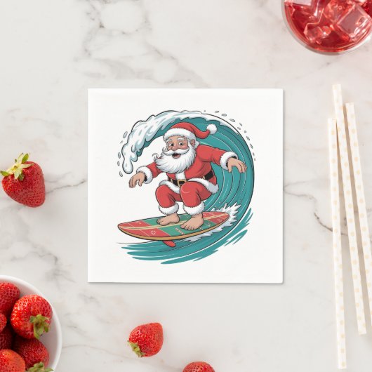 Serviette En Papier Père Noël Surfing Noël Surf Festive de Noël (En situation)