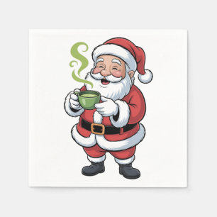 Serviette En Papier Père Noël tenant une boisson Matcha Noël