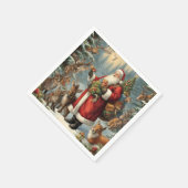 Serviette En Papier Père Noël victorienne avec animaux présents et for (Coin)
