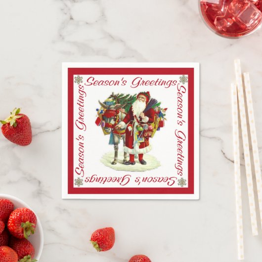 Serviette En Papier Père Noël victorienne et âne (En situation)