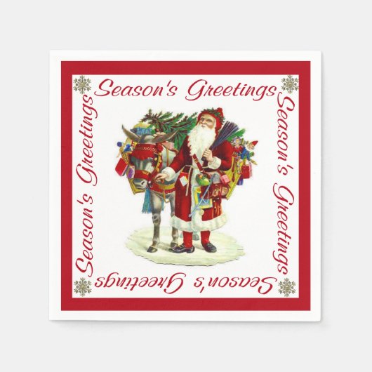 Serviette En Papier Père Noël victorienne et âne (Devant)