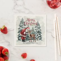 Père Noël vintage & Deer Christmas Napkin