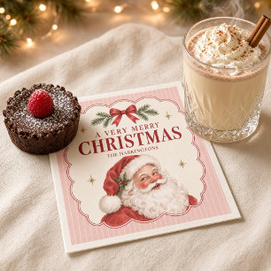 Serviette En Papier Père Noël vintage rayure rose Noël